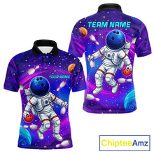 Load image into Gallery viewer, Men's funny astronaut galaxy bowling polo shirt custom bowling team jersey mockup