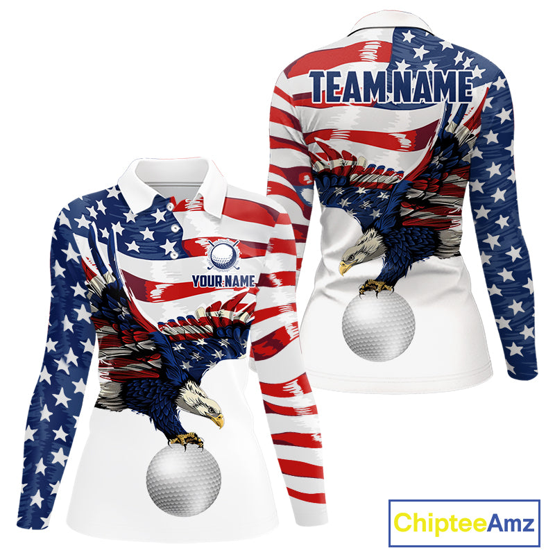Red, White And Blue American Flag Eagle Golf Polo Shirts For Women Custom Patriot Golf Team Jersey NYN4027