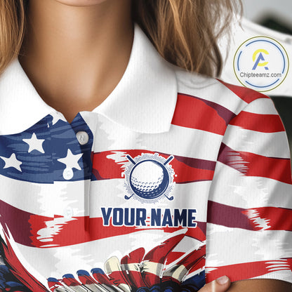 Red, White And Blue American Flag Eagle Golf Polo Shirts For Women Custom Patriot Golf Team Jersey NYN4027