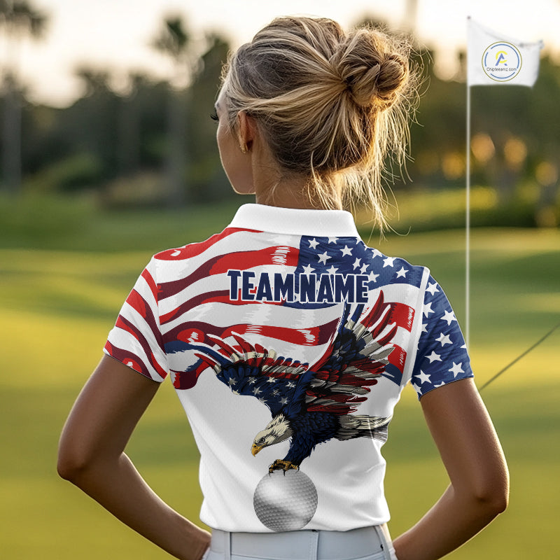 Red, White And Blue American Flag Eagle Golf Polo Shirts For Women Custom Patriot Golf Team Jersey NYN4027