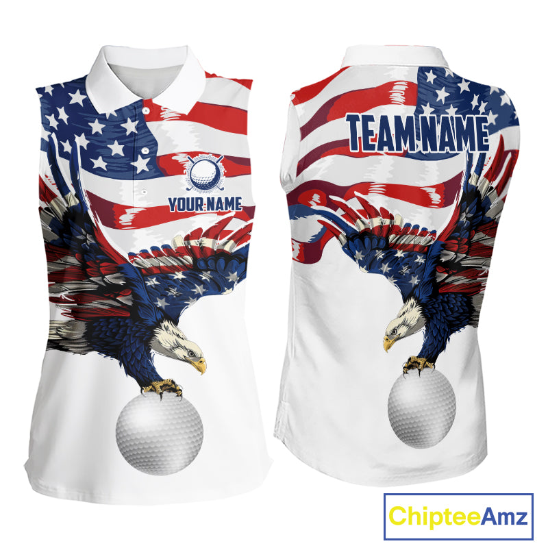 Red, White And Blue American Flag Eagle Golf Sleeveless Polo Shirts For Women Custom Patriot Golf Team Jersey NYN4027