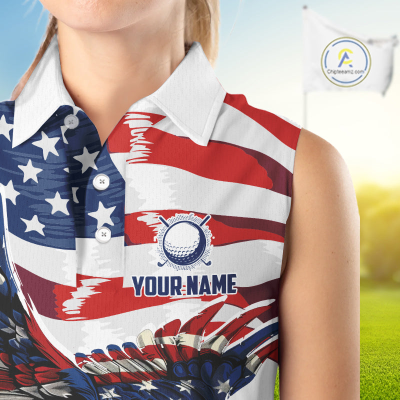Red, White And Blue American Flag Eagle Golf Sleeveless Polo Shirts For Women Custom Patriot Golf Team Jersey NYN4027