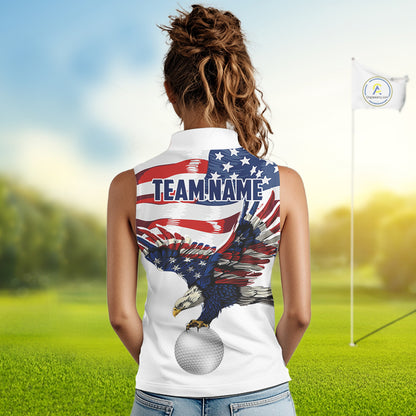 Red, White And Blue American Flag Eagle Golf Sleeveless Polo Shirts For Women Custom Patriot Golf Team Jersey NYN4027