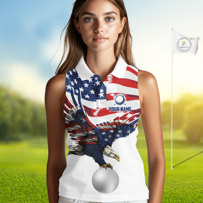 Red, White And Blue American Flag Eagle Golf Sleeveless Polo Shirts For Women Custom Patriot Golf Team Jersey NYN4027