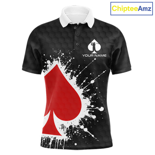 Red Spades Poker Mens Golf Polo Shirt Custom Name Splatter Poker Golf Top For Team, Golf Gift NYN4034