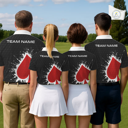 Red Spades Poker Mens Golf Polo Shirt Custom Name Splatter Poker Golf Top For Team, Golf Gift NYN4034