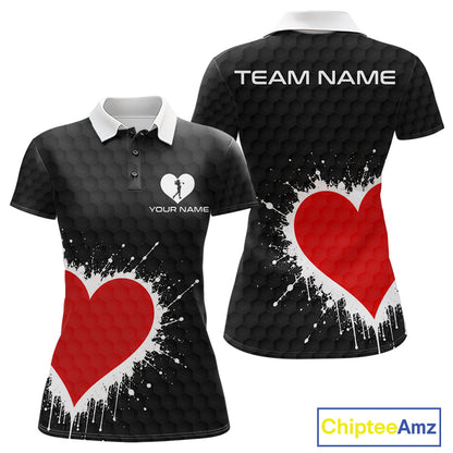 Red Hearts Poker Womens Golf Polo Shirt Custom Name Splatter Poker Golf Top For Team, Golf Gift NYN4035