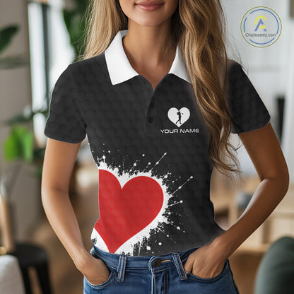 Red Hearts Poker Womens Golf Polo Shirt Custom Name Splatter Poker Golf Top For Team, Golf Gift NYN4035