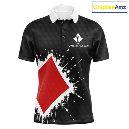 Red Diamonds Poker Mens Golf Polo Shirt Custom Name Splatter Poker Golf Top For Team, Golf Gift NYN4036