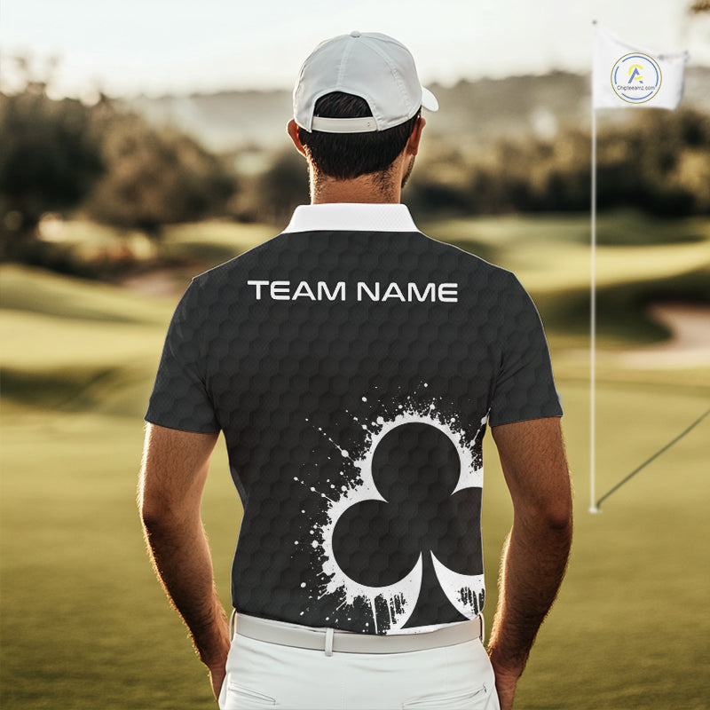 Black Clubs Poker Mens Golf Polo Shirt Custom Name Splatter Poker Golf Top For Team, Golf Gift NYN4037