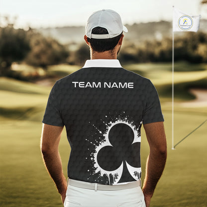 Black Clubs Poker Mens Golf Polo Shirt Custom Name Splatter Poker Golf Top For Team, Golf Gift NYN4037