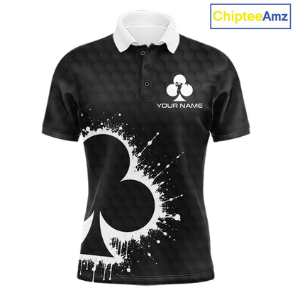 Black Clubs Poker Mens Golf Polo Shirt Custom Name Splatter Poker Golf Top For Team, Golf Gift NYN4037