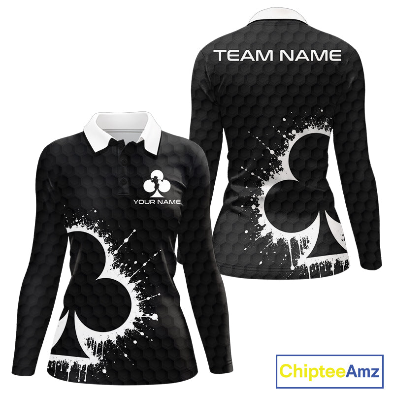 Black Clubs Poker Womens Golf Polo Shirt Custom Name Splatter Poker Golf Top For Team, Golf Gift NYN4037