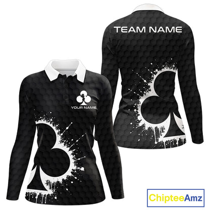 Black Clubs Poker Womens Golf Polo Shirt Custom Name Splatter Poker Golf Top For Team, Golf Gift NYN4037