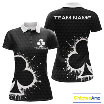 Black Clubs Poker Womens Golf Polo Shirt Custom Name Splatter Poker Golf Top For Team, Golf Gift NYN4037