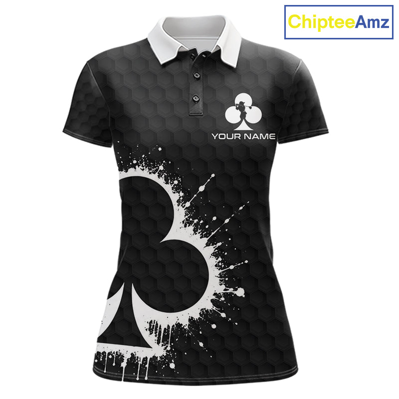 Black Clubs Poker Womens Golf Polo Shirt Custom Name Splatter Poker Golf Top For Team, Golf Gift NYN4037
