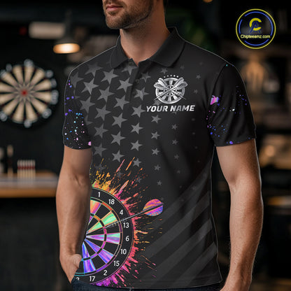 Custom Rainbow Holographic Dart Team Shirts For Men Splatter Dart Tournament Jerseys NYN4044