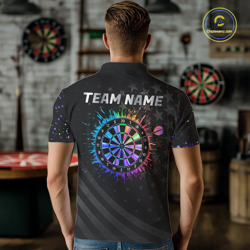 Custom Rainbow Holographic Dart Team Shirts For Men Splatter Dart Tournament Jerseys NYN4044