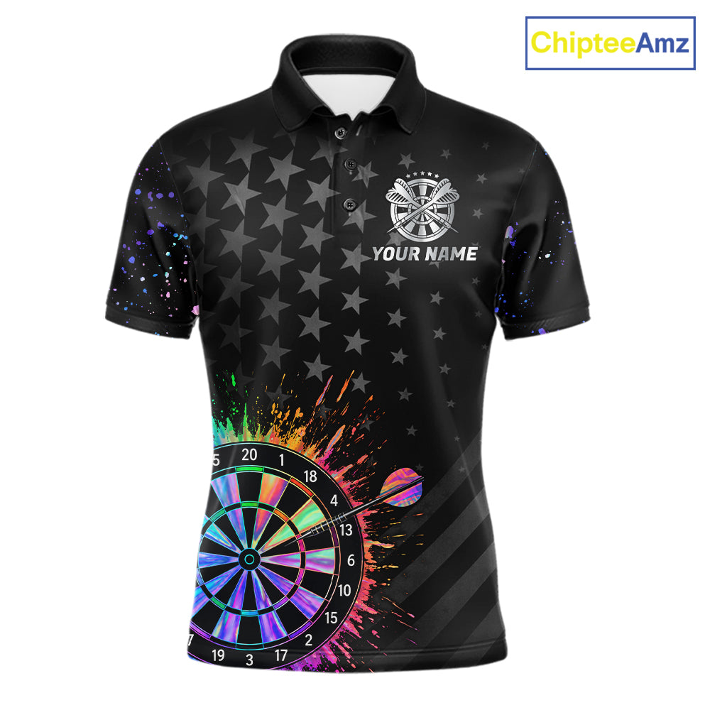 Custom Rainbow Holographic Dart Team Shirts For Men Splatter Dart Tournament Jerseys NYN4044