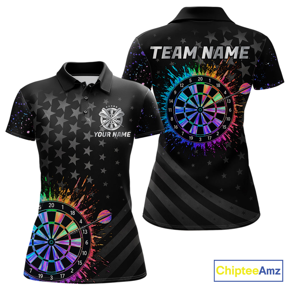 Custom Rainbow Holographic Dart Team Shirts For Women Splatter Dart Tournament Jerseys NYN4044