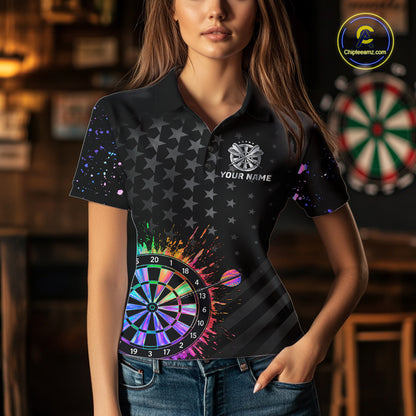 Custom Rainbow Holographic Dart Team Shirts For Women Splatter Dart Tournament Jerseys NYN4044