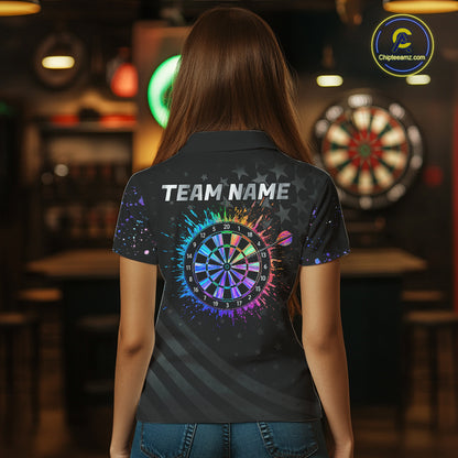 Custom Rainbow Holographic Dart Team Shirts For Women Splatter Dart Tournament Jerseys NYN4044