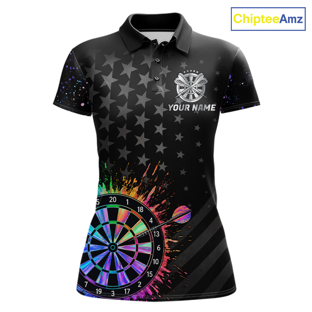 Custom Rainbow Holographic Dart Team Shirts For Women Splatter Dart Tournament Jerseys NYN4044