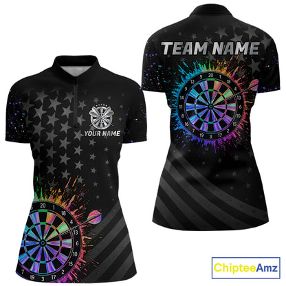 Custom Rainbow Holographic Dart Team Shirts For Women Splatter Dart Tournament Jerseys NYN4044