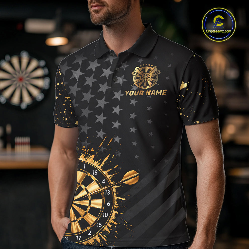 Custom Gold Holographic Dart Team Shirts For Men Splatter Dart Tournament Jerseys NYN4045