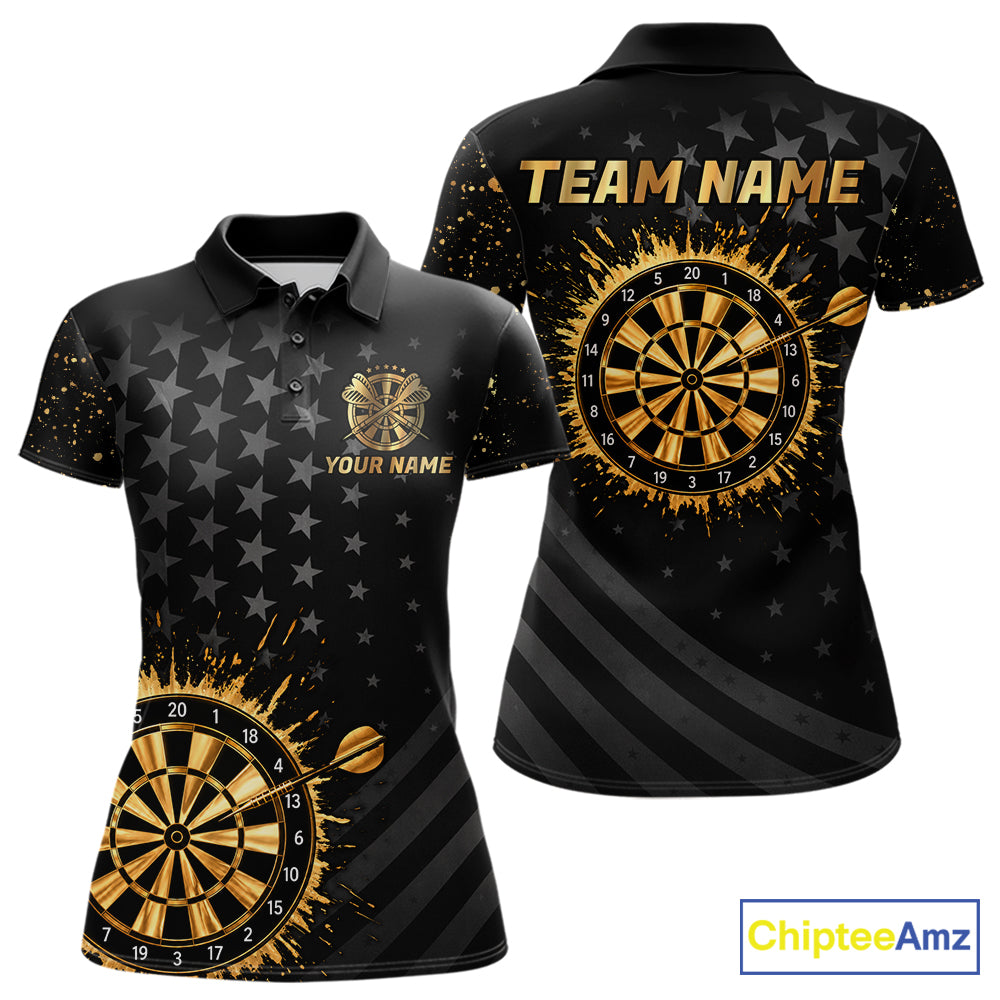 Custom Gold Holographic Dart Team Shirts For Women Splatter Dart Tournament Jerseys NYN4045