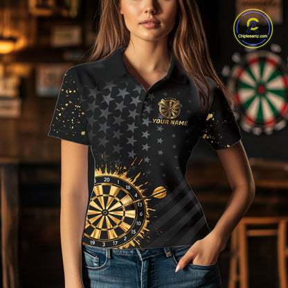 Custom Gold Holographic Dart Team Shirts For Women Splatter Dart Tournament Jerseys NYN4045