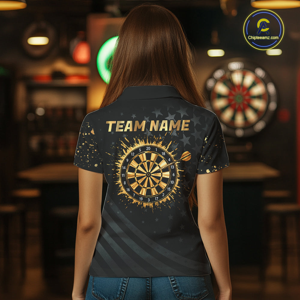 Custom Gold Holographic Dart Team Shirts For Women Splatter Dart Tournament Jerseys NYN4045