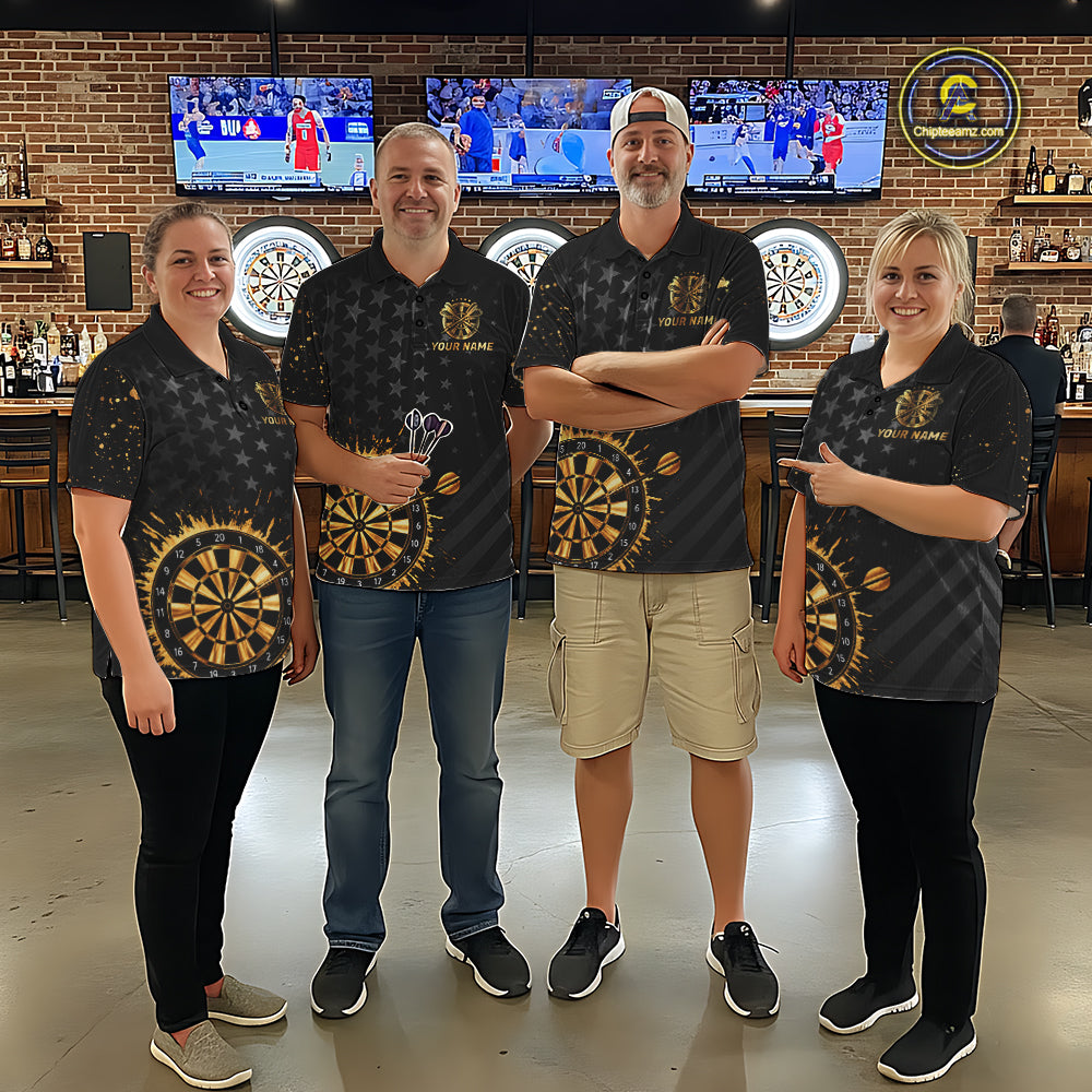 Custom Gold Holographic Dart Team Shirts For Women Splatter Dart Tournament Jerseys NYN4045