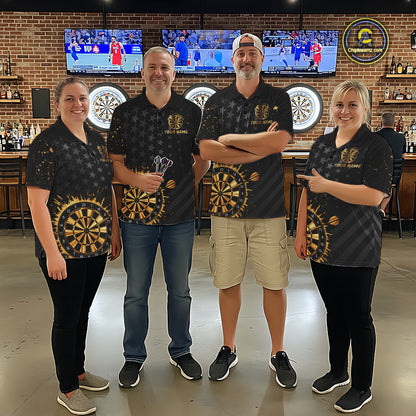 Custom Gold Holographic Dart Team Shirts For Women Splatter Dart Tournament Jerseys NYN4045
