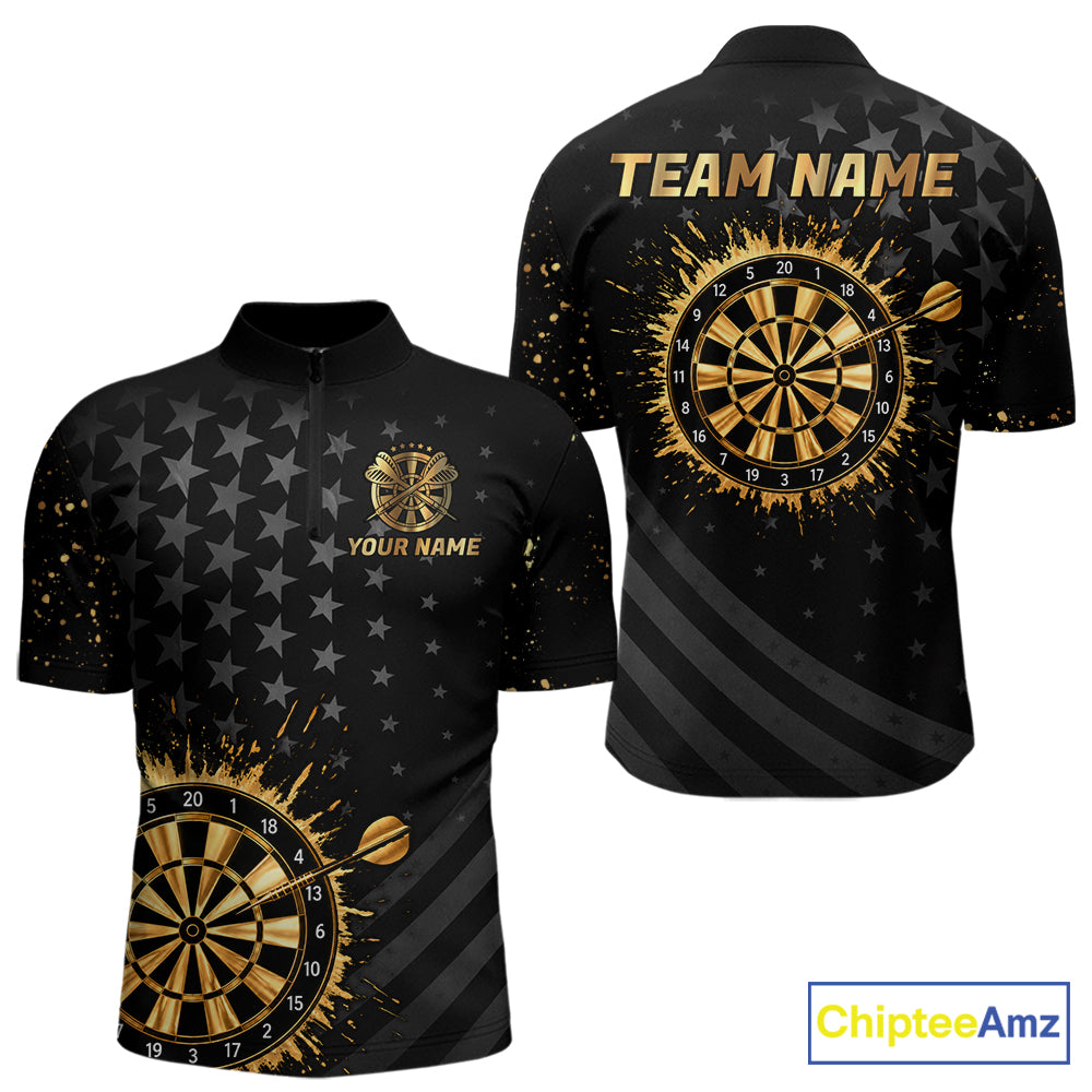 Custom Gold Holographic Dart Team Shirts For Men Splatter Dart Tournament Jerseys NYN4045