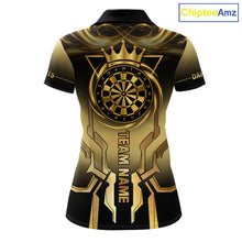 Load image into Gallery viewer, Black And Gold Crown Dartboard Women Darts Polo &amp; 1/4-Zip Shirt Custom Light Gold Dart Team Jersey NYN3032