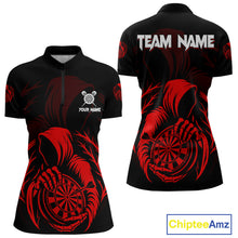 Load image into Gallery viewer, Custom Black And Red Grim Reaper Dartboard Dart Women 1/4-Zip Shirt Outfits Dart Jerseys NYN1636