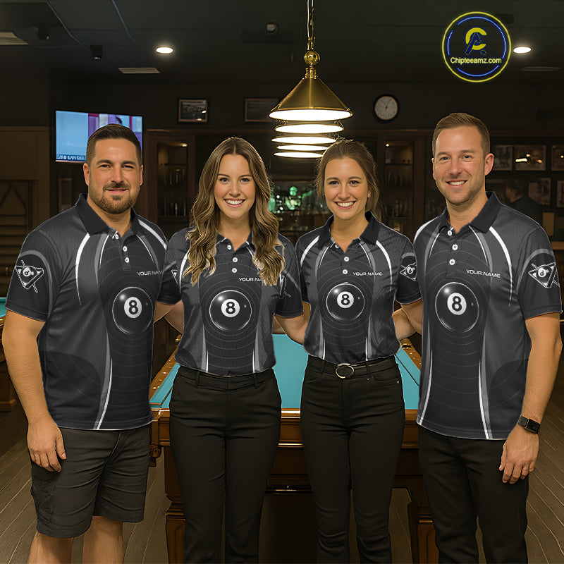 Black Blur 8 Ball Pool Polo & 1/4-Zip Team Shirt For Men Personalized Billiards Ball Apparel NYN2453
