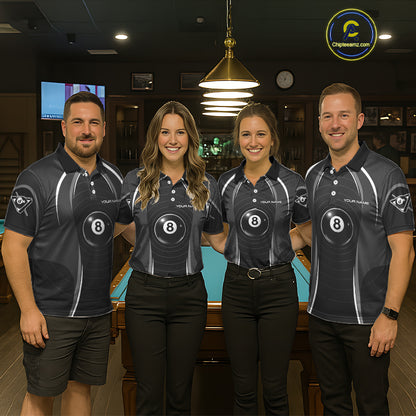 Black Blur 8 Ball Pool Polo & 1/4-Zip Team Shirt For Men Personalized Billiards Ball Apparel NYN2453