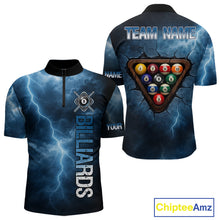 Load image into Gallery viewer, Thunder Lightning Blue Billiard Shirts For Men Custom Cracked 8 Ball Pool Billiard Team Jerseys NYN3044