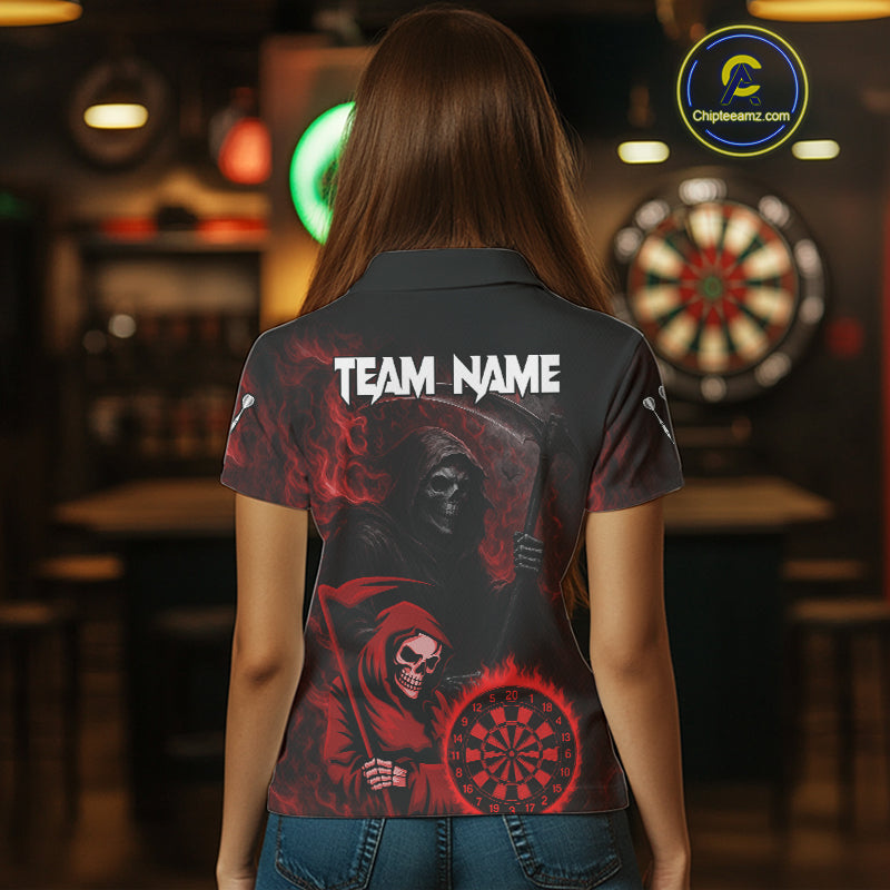 Custom Red Smokes Flame Dartboard Grim Reaper Dart Women Polo Jerseys Dart Team Shirt NYN1656