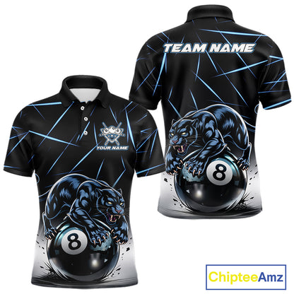 Blue Funny Panther 8 Ball Pool Polo & 1/4-Zip Team Shirt For Men Custom 3D Billiards Ball Apparel NYN2462