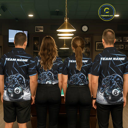 Blue Funny Panther 8 Ball Pool Polo & 1/4-Zip Team Shirt For Women Custom 3D Billiards Ball Apparel NYN2462