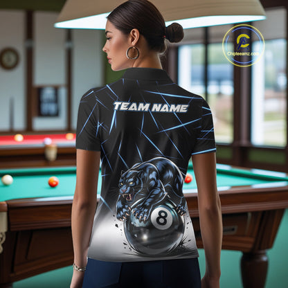 Blue Funny Panther 8 Ball Pool Polo & 1/4-Zip Team Shirt For Women Custom 3D Billiards Ball Apparel NYN2462