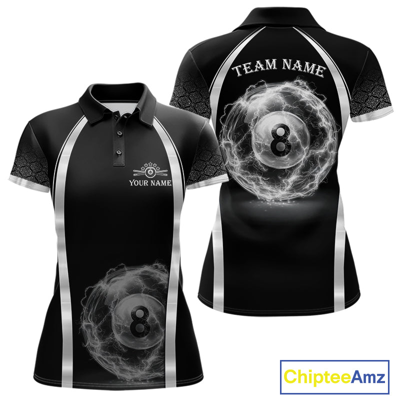 Black & Silver Thunder Lightning White 8 Ball Billiard Jerseys For Men Custom Billiard Team Shirt NYN2834