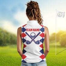 Load image into Gallery viewer, Womens US Flag Golf Shirts Patriotic Golf Jersey Custom Red And Blue Golf Sleeveless Polo Golf Gifts NYN3054