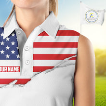 Load image into Gallery viewer, Womens US Flag Golf Shirts Patriotic Golf Jersey Custom Red And Blue Golf Sleeveless Polo Golf Gifts NYN3054