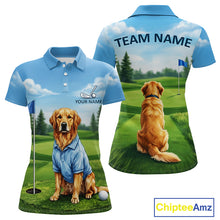 Load image into Gallery viewer, Women's Golden Retriever golf polo shirt mockup custom funny golf shirt matching couples golf apparel