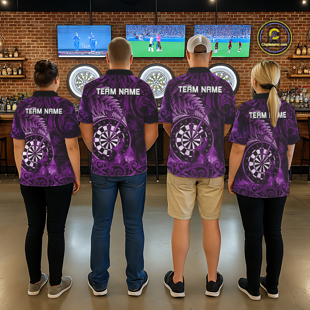 Personalized Fern Leaves Purple Fire Tribal Dart Polo Shirts For Men Dart Team Jerseys NYN2191
