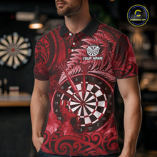 Load image into Gallery viewer, Personalized Fern Leaves Red Fire Tribal Dart Polo Shirts For Men Dart Team Jerseys NYN2192